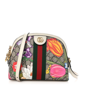 GUCCI GG Supreme Monogram Flora Web GG Small Ophidia Dome Shoulder Bag White