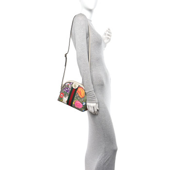 GUCCI GG Supreme Monogram Flora Web GG Small Ophidia Dome Shoulder Bag White