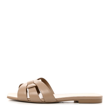 SAINT LAURENT Calfskin Tribute 05 Slide Sandals 36 Dark Beige