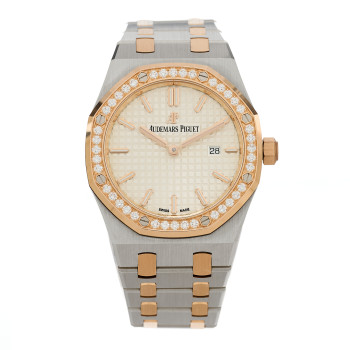 AUDEMARS PIGUET Stainless Steel 18K Rose Gold Diamond 33mm Royal Oak Quartz Watch White 67651SR.ZZ.1261SR.01