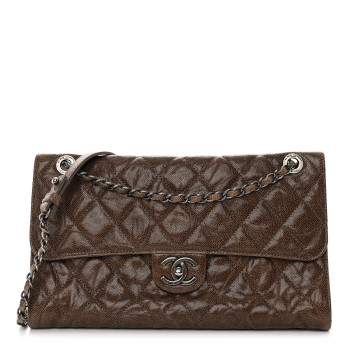 CHANEL Crumpled Grained Calfskin Jumbo CC Crave Flap Brown