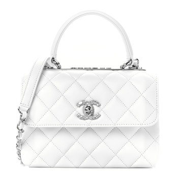 CHANEL Lambskin Crystal Quilted Mini Trendy CC Dual Handle Flap Bag White