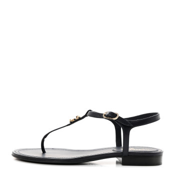 CHANEL Lambskin Crystal CC Thong Sandals 37 Navy Blue