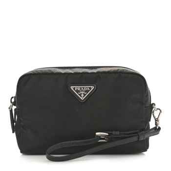 PRADA Tessuto Nylon Vela Saffiano Necessaire Wristlet Pouch Black