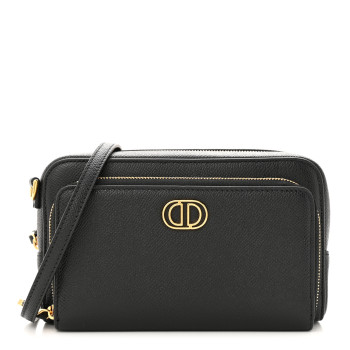 CHRISTIAN DIOR Grained Calfskin Caro Double Pouch Black