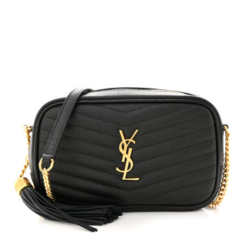 SAINT LAURENT Grain De Poudre Matelasse Monogram Mini Lou Camera Bag Black