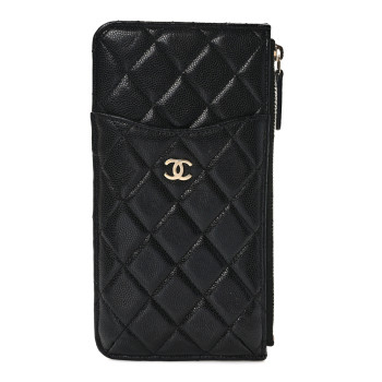 CHANEL Caviar Quilted Classic Flat Wallet Pouch Black