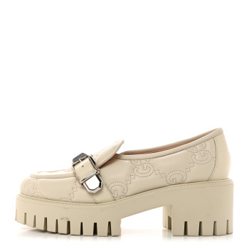 GUCCI Nappa Cordovan Lux GG Matelasse Buckled Platform Lug Sole 60mm Loafers 38.5 Milk White