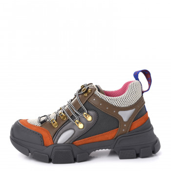 GUCCI X SEGA Mesh Canvas Calfskin Womens Flashtrek Sneakers 37.5 White Box Pink Ardesia Loess