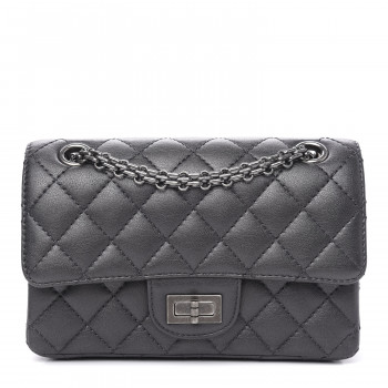 CHANEL Aged Calfskin Quilted 2.55 Reissue Mini Flap Dark Silver