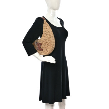 CELINE Raffia Calfskin Triomphe Panier Hobo Bag Natural Tan
