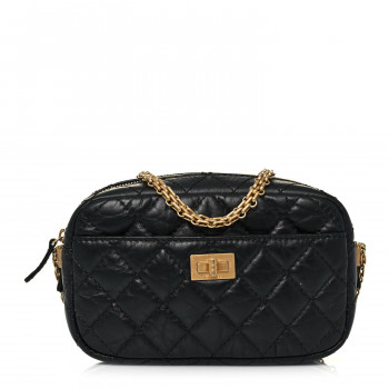 CHANEL Aged Calfskin Quilted Mini Reissue Camera Case Black