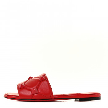 VALENTINO GARAVANI Nappa Monochrome Roman Stud Flat Slide Sandals 40 Rouge Pur