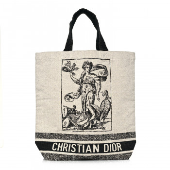 CHRISTIAN DIOR Canvas Print Cruise Tote Ivory Black