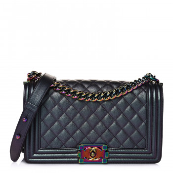 CHANEL Iridescent Goatskin Quilted Medium Boy Flap Purple