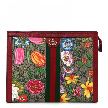 GUCCI GG Supreme Monogram Flora Web Ophidia Pouch Red