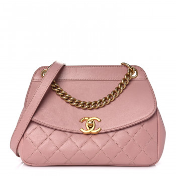 CHANEL Lambskin Quilted Curved Flap Pink