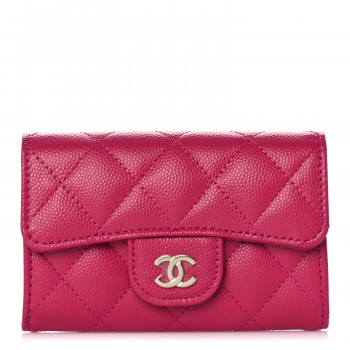 CHANEL Caviar Quilted Flap Card Holder Wallet Fuchsia