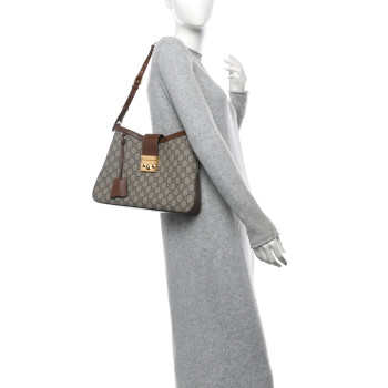 GUCCI GG Supreme Monogram Medium Padlock Shoulder Bag Beige Ebony Brown Sugar