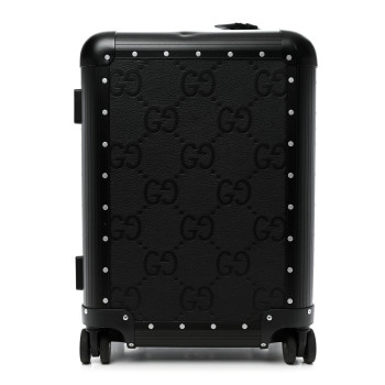 GUCCI Aluminum GG Piuma Calfskin Jumbo GG Embossed Porter Cabin Plus Trolley Black