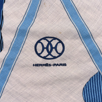 HERMES Cashmere Silk Losange Scarf GM  Bleu Gris Multicolor