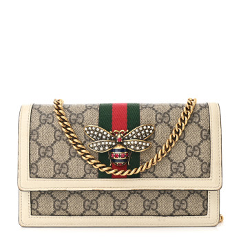 GUCCI GG Supreme Monogram Web Queen Margaret Chain Wallet White