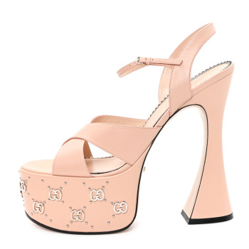 GUCCI Malaga Kid Interlocking G Studs 155mm Platform Sandals 41 Perfect Pink