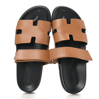HERMES Calfskin Mens Chypre Sandals 40 Naturel