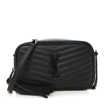 SAINT LAURENT Grain De Poudre Matelasse Monochrome Monogram Mini Lou Camera Bag Black