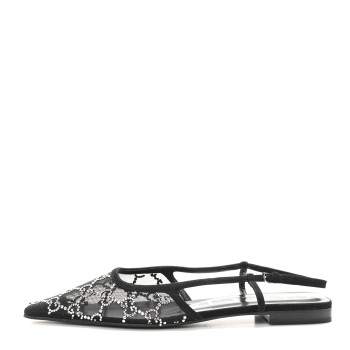 GUCCI Tela Retino Kid Scamosciato Crystal GG Monogram Square Demi Ballet Flats 40 Black