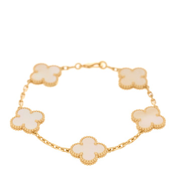 VAN CLEEF & ARPELS 18K Yellow Gold Mother of Pearl 5 Motifs Vintage Alhambra Bracelet