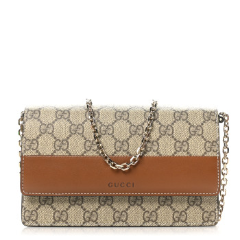 GUCCI GG Supreme Monogram Emblem Wallet On Chain Beige Brown