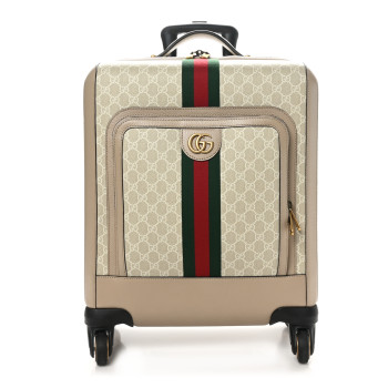 GUCCI GG Supreme Monogram Textured Dollar Calfskin Web Small Savoy Cabin Trolley Beige Mystic White Oatmeal