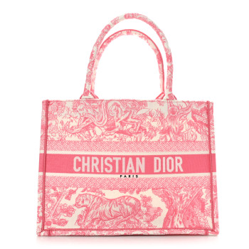 CHRISTIAN DIOR Canvas Embroidered Medium Dioriviera Toile De Jouy Book Tote Peony Pink