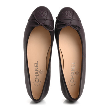 CHANEL Lambskin Cap Toe Ballerina Flats 37 Purple