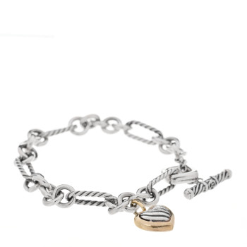 DAVID YURMAN Sterling Silver 18K Yellow Gold Cable Heart Charm Bracelet