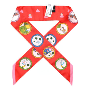HERMES Silk Tea Time Twilly Rouge Vif Vert Multicolor