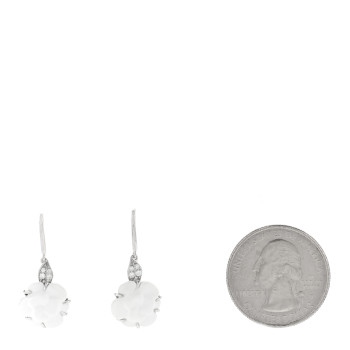 CHANEL 18K White Gold Diamond White Agate Camelia Sculpte Drop Earrings