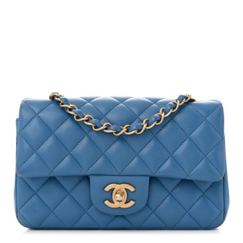 CHANEL Lambskin Quilted Mini Rectangular Flap Blue