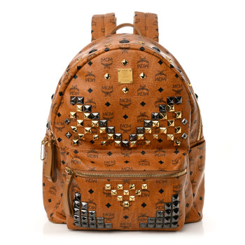 MCM Visetos Studded Large Stark M Backpack Cognac