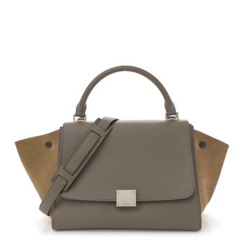 CELINE Drummed Calfskin Suede Small Trapeze Souris