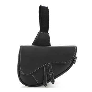 CHRISTIAN DIOR Grained Calfskin Mens Mini Saddle Bag Black