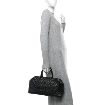 CHANEL Caviar Patent Quilted Large Bowler Black