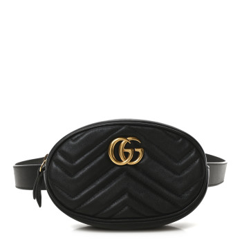 GUCCI Calfskin Matelasse GG Marmont Belt Bag 85 34 Black