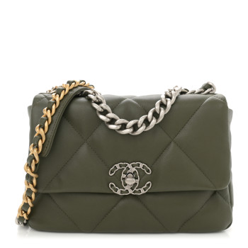 CHANEL Lambskin Quilted Medium Chanel 19 Flap Khaki