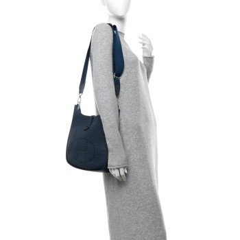 HERMES Taurillon Clemence Evelyne III PM Bleu De Prusse