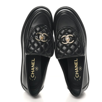 CHANEL Lambskin Quilted CC Turnlock Loafers 37.5 Black