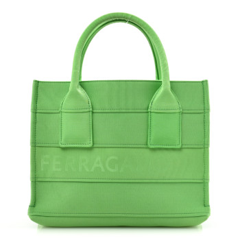SALVATORE FERRAGAMO Nylon Logo Printed Tote Green