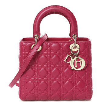 CHRISTIAN DIOR Lambskin Cannage Medium Lady Dior Fuchsia