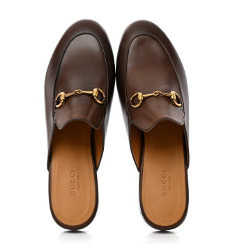 GUCCI Calfskin Womens Princetown Slippers 38.5 Fondente Brown